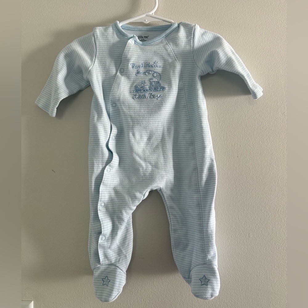 LITTLE ME Light Blue Striped Footie